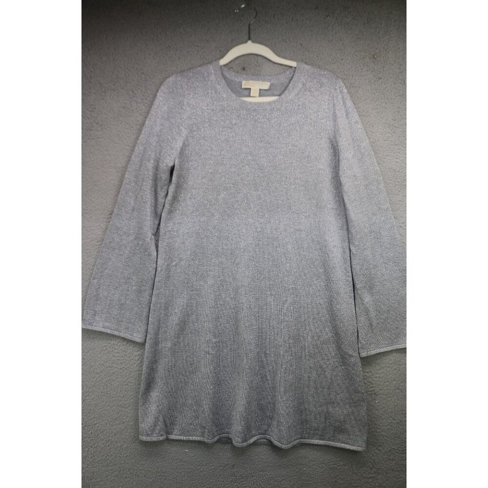 Michael Kors Long Bell‎ Sleeve Silver Sparkling Sweater Dress-L-Event-Evening